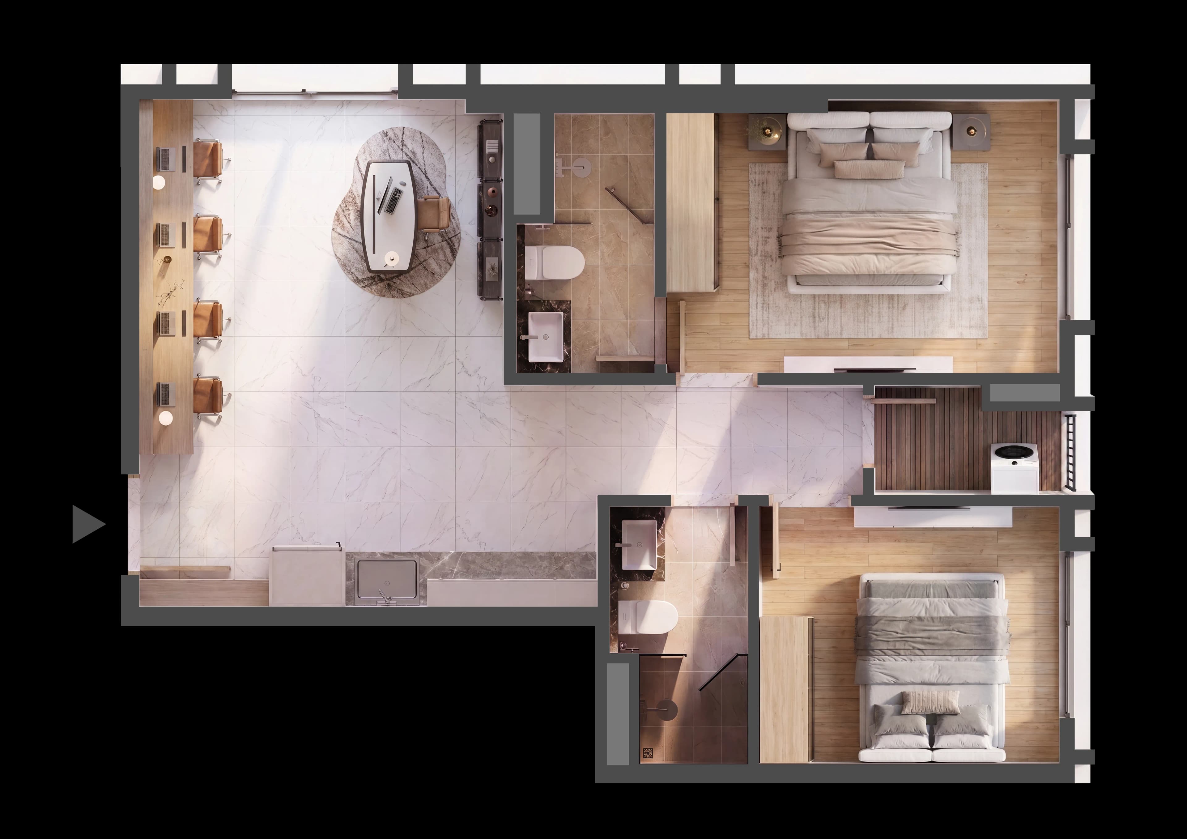 Mặt bằng 3D CĂN HỘ A.02