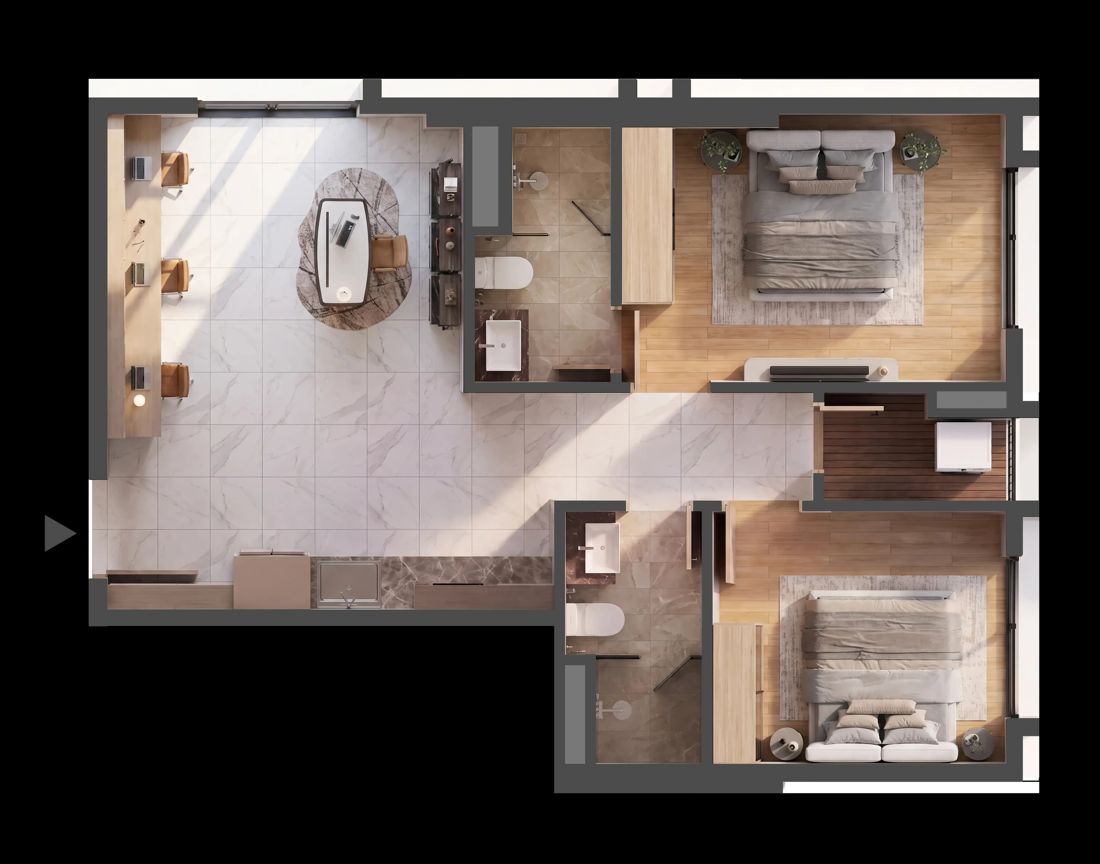 Mặt bằng 3D CĂN HỘ A.02