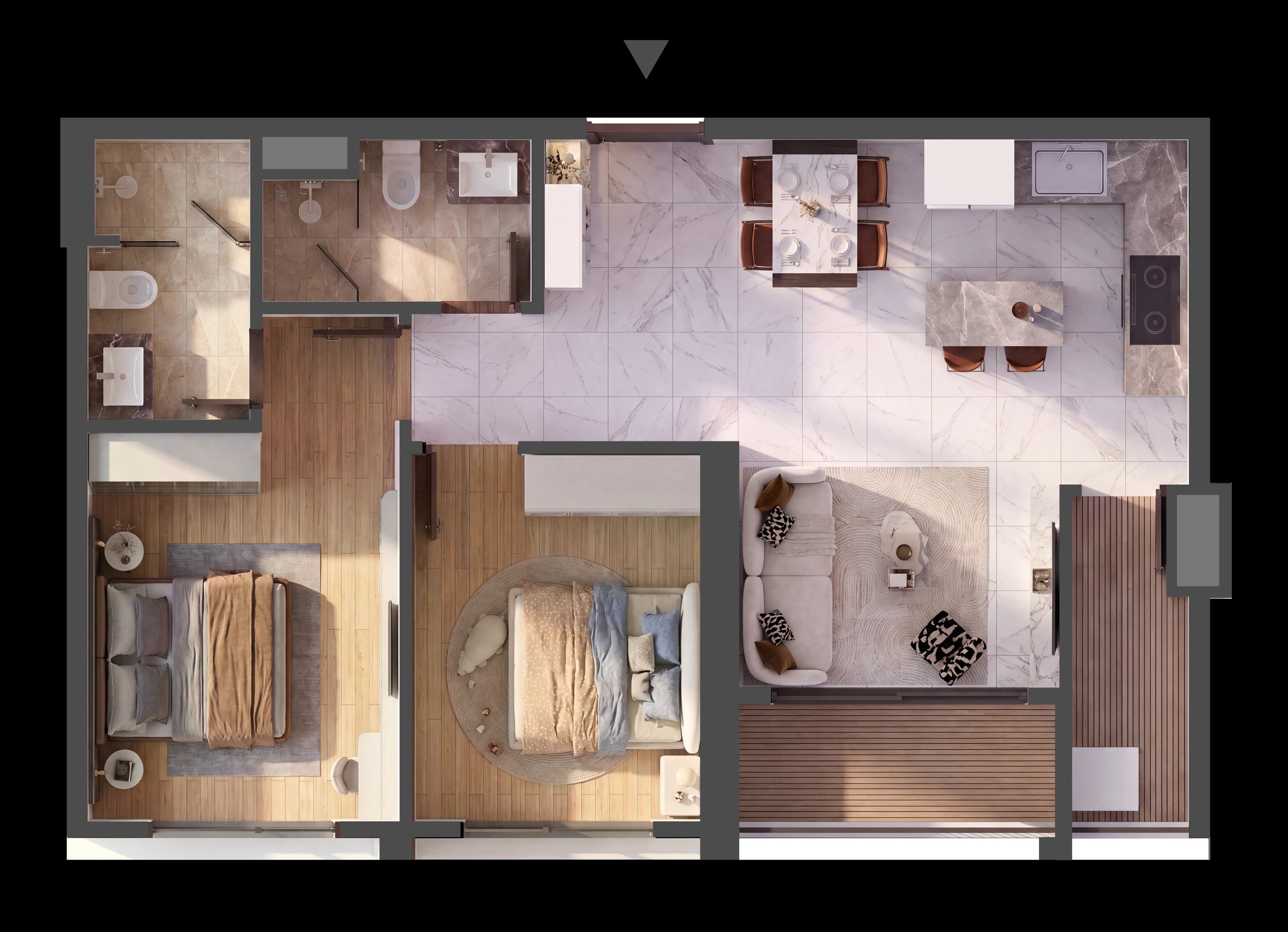 Mặt bằng 3D CĂN HỘ A.04