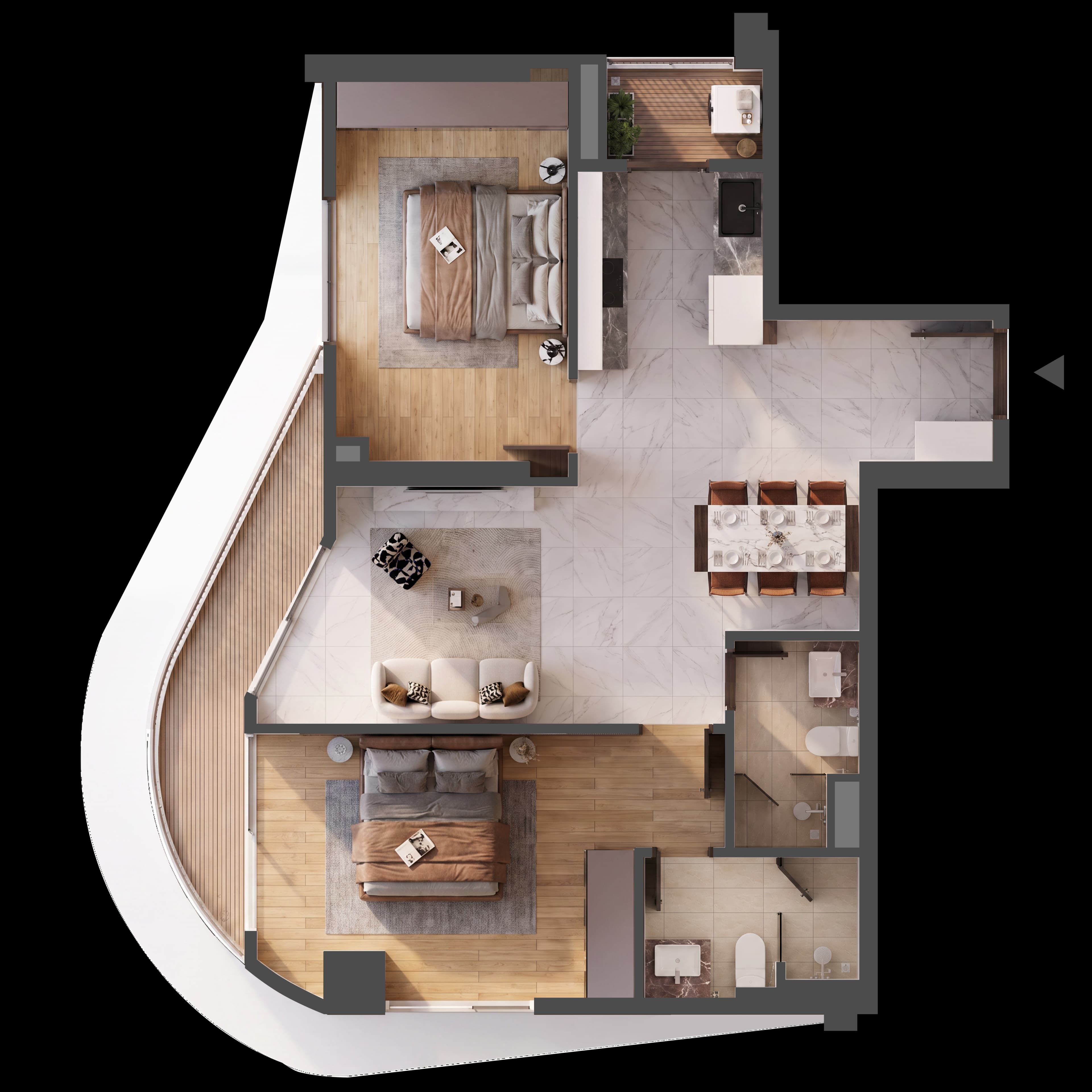 Mặt bằng 3D CĂN HỘ A.08