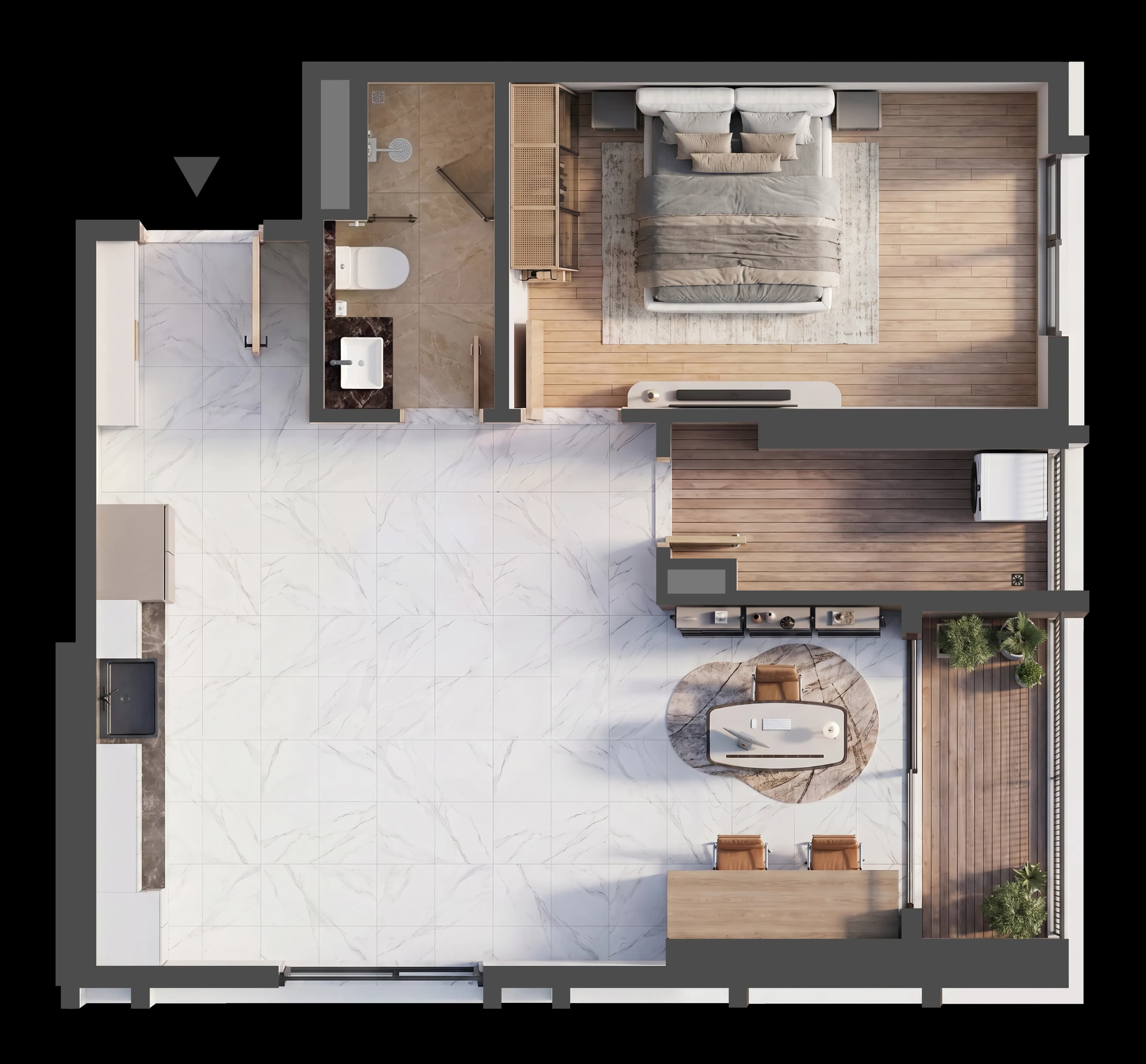 Mặt bằng 3D CĂN HỘ B.09