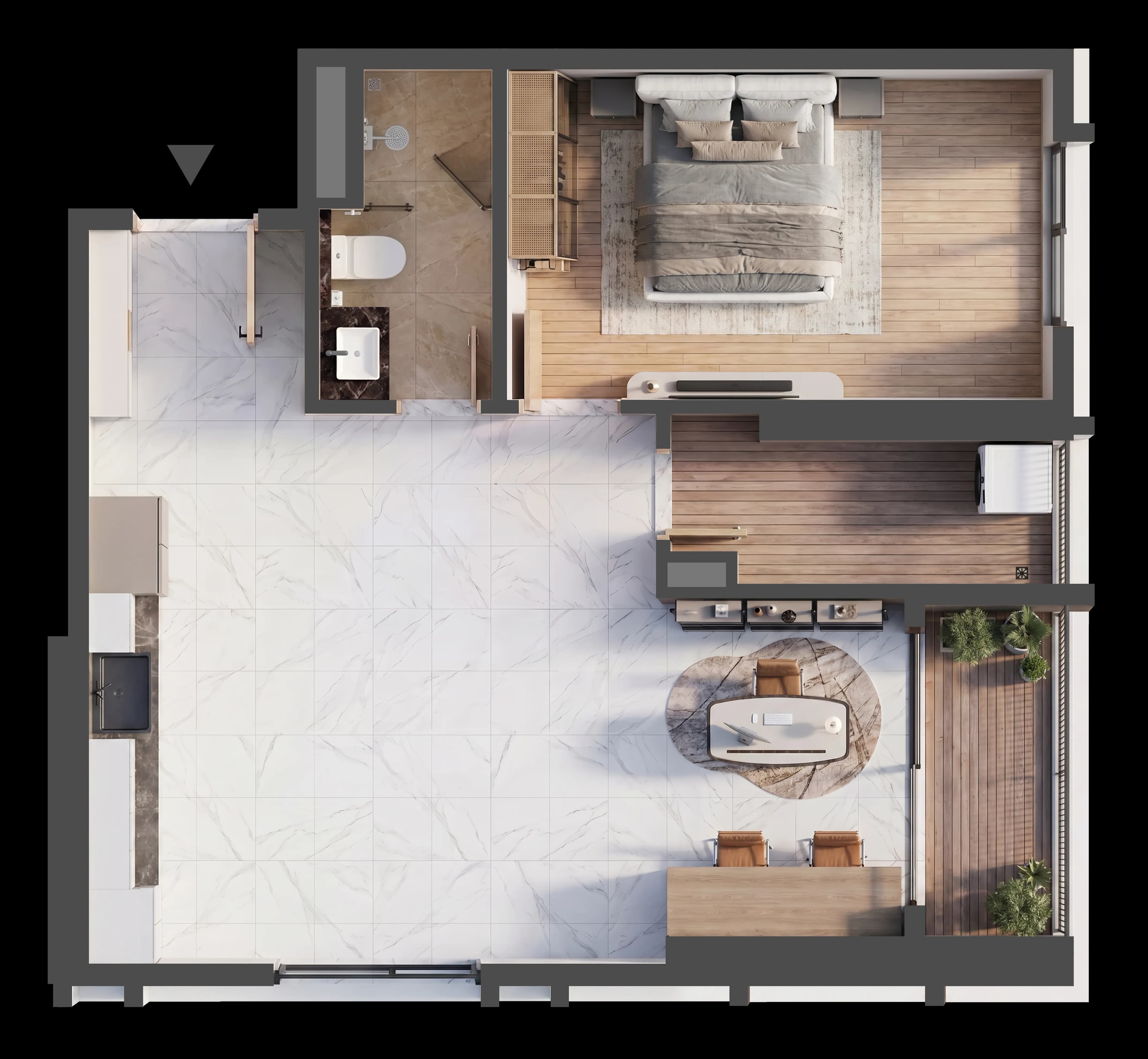 Mặt bằng 3D CĂN HỘ B.12