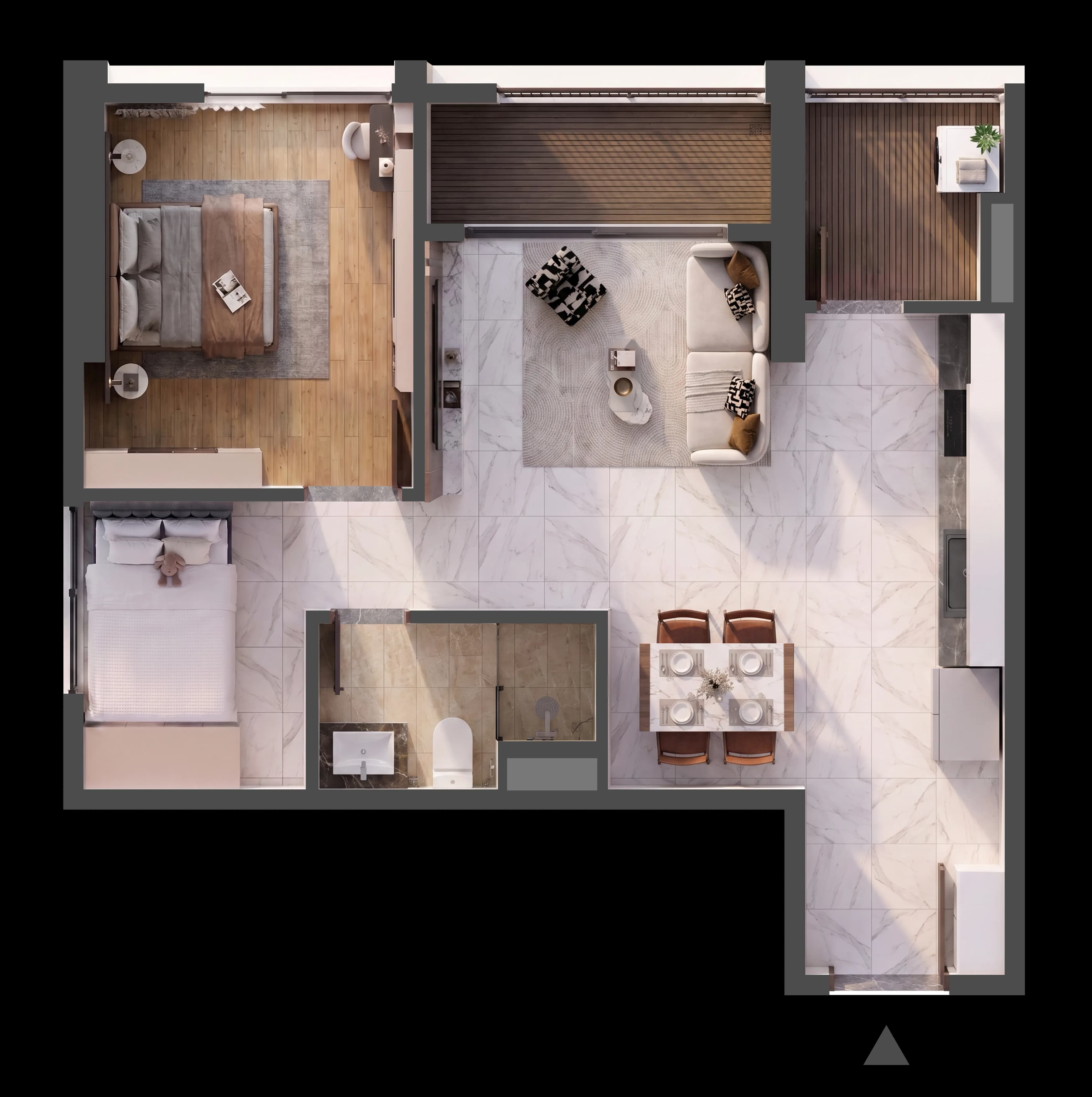 Mặt bằng 3D CĂN HỘ B.02