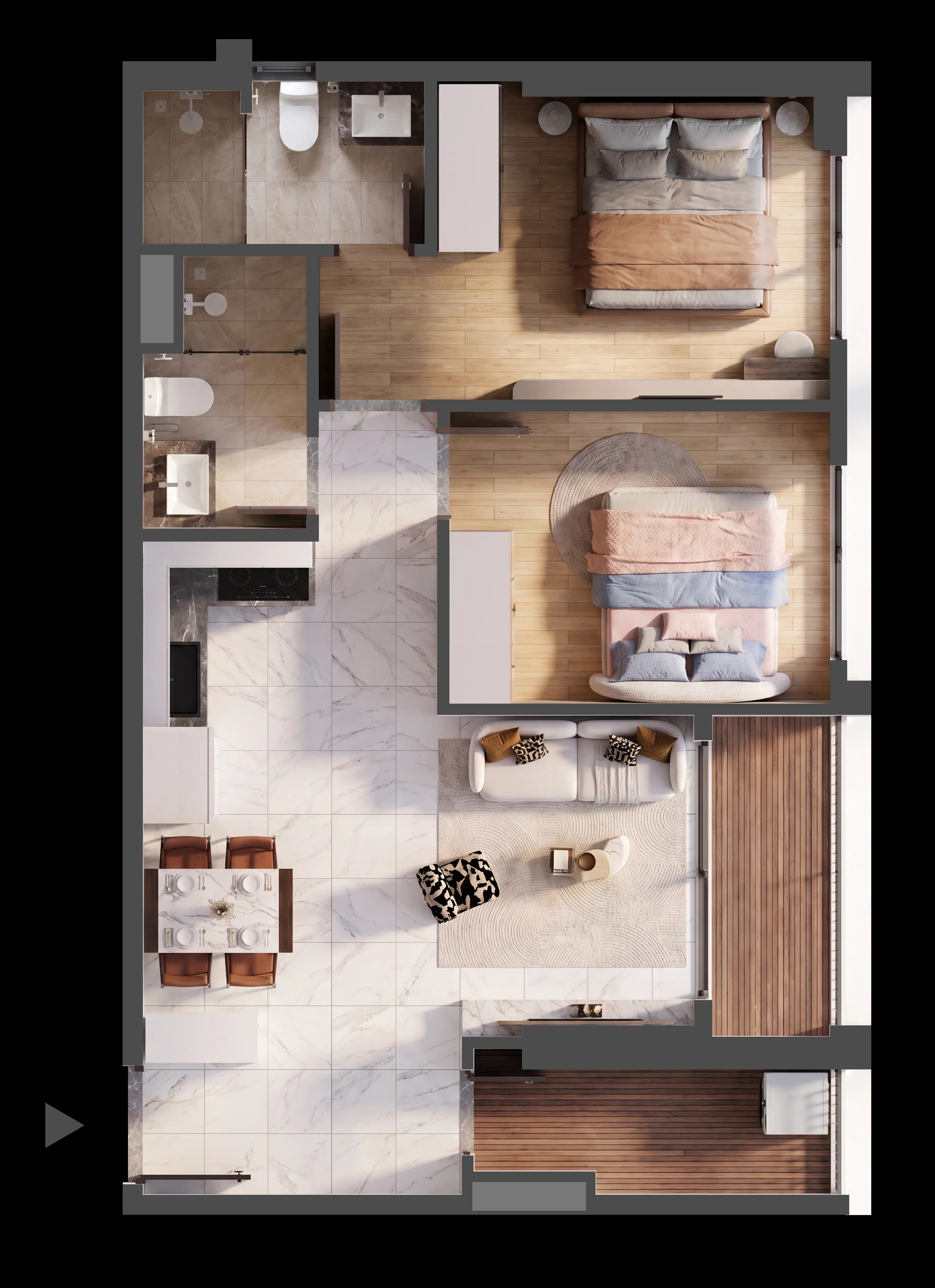 Mặt bằng 3D CĂN HỘ B.03