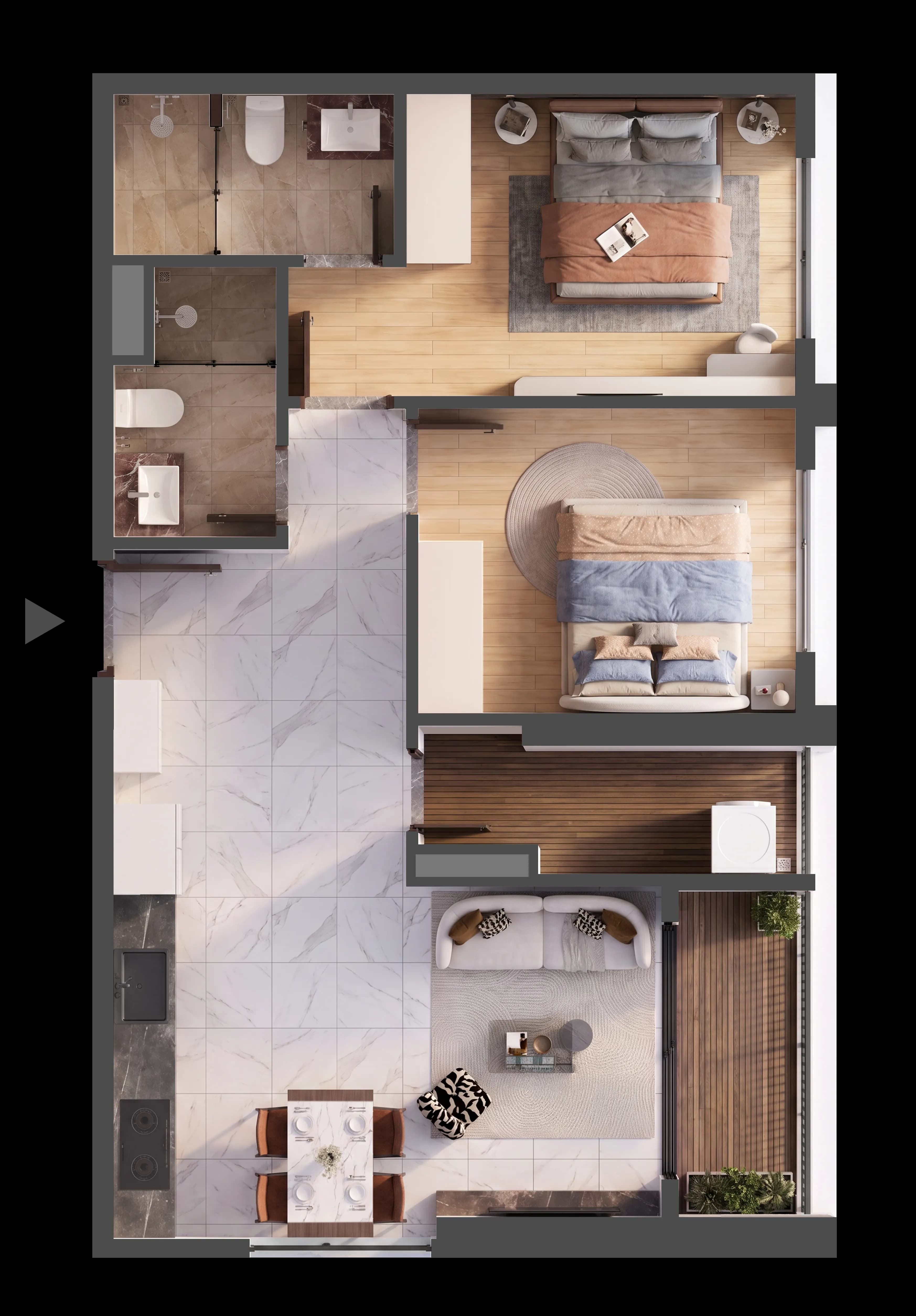 Mặt bằng 3D CĂN HỘ B.05