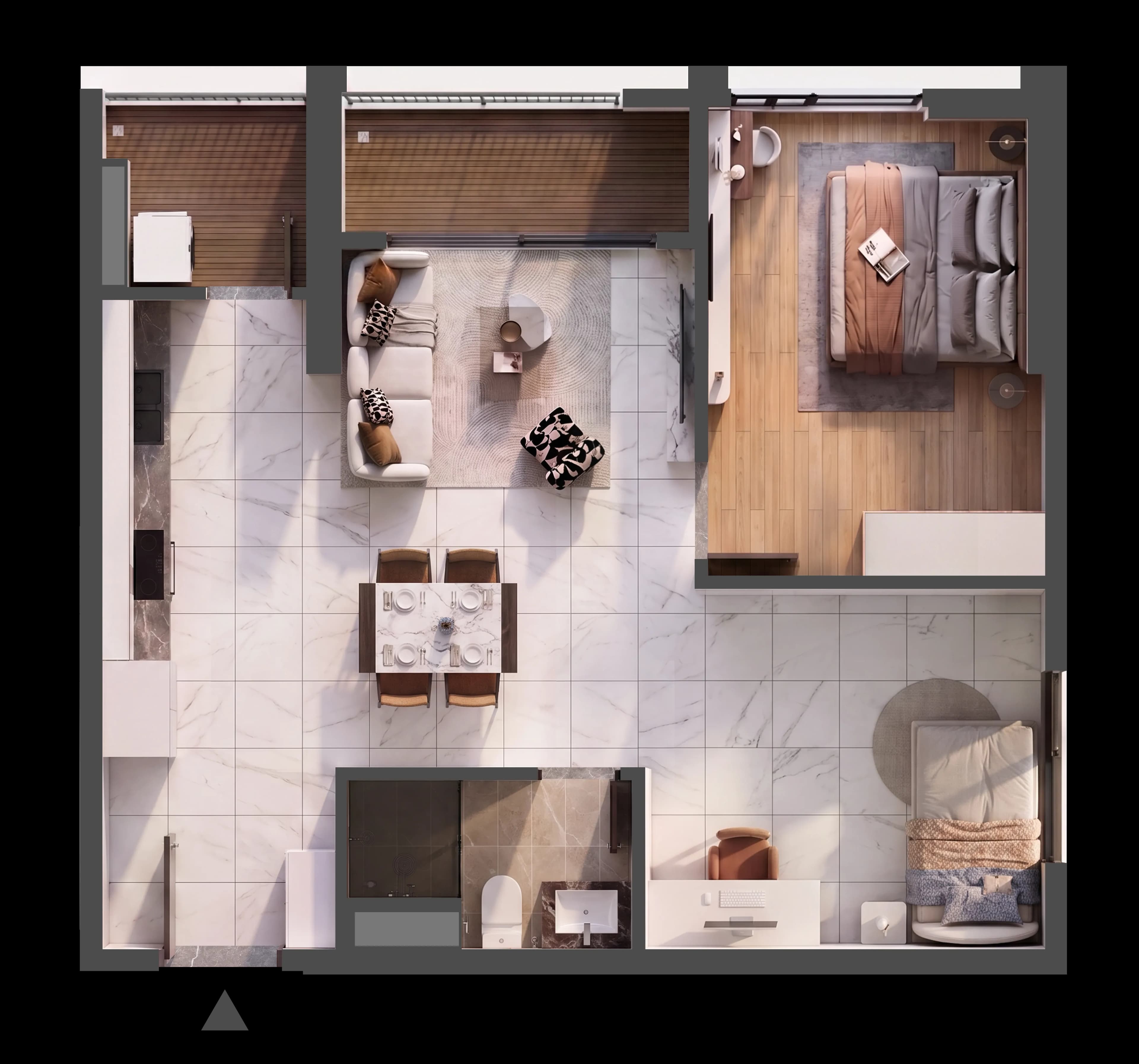 Mặt bằng 3D CĂN HỘ B.12