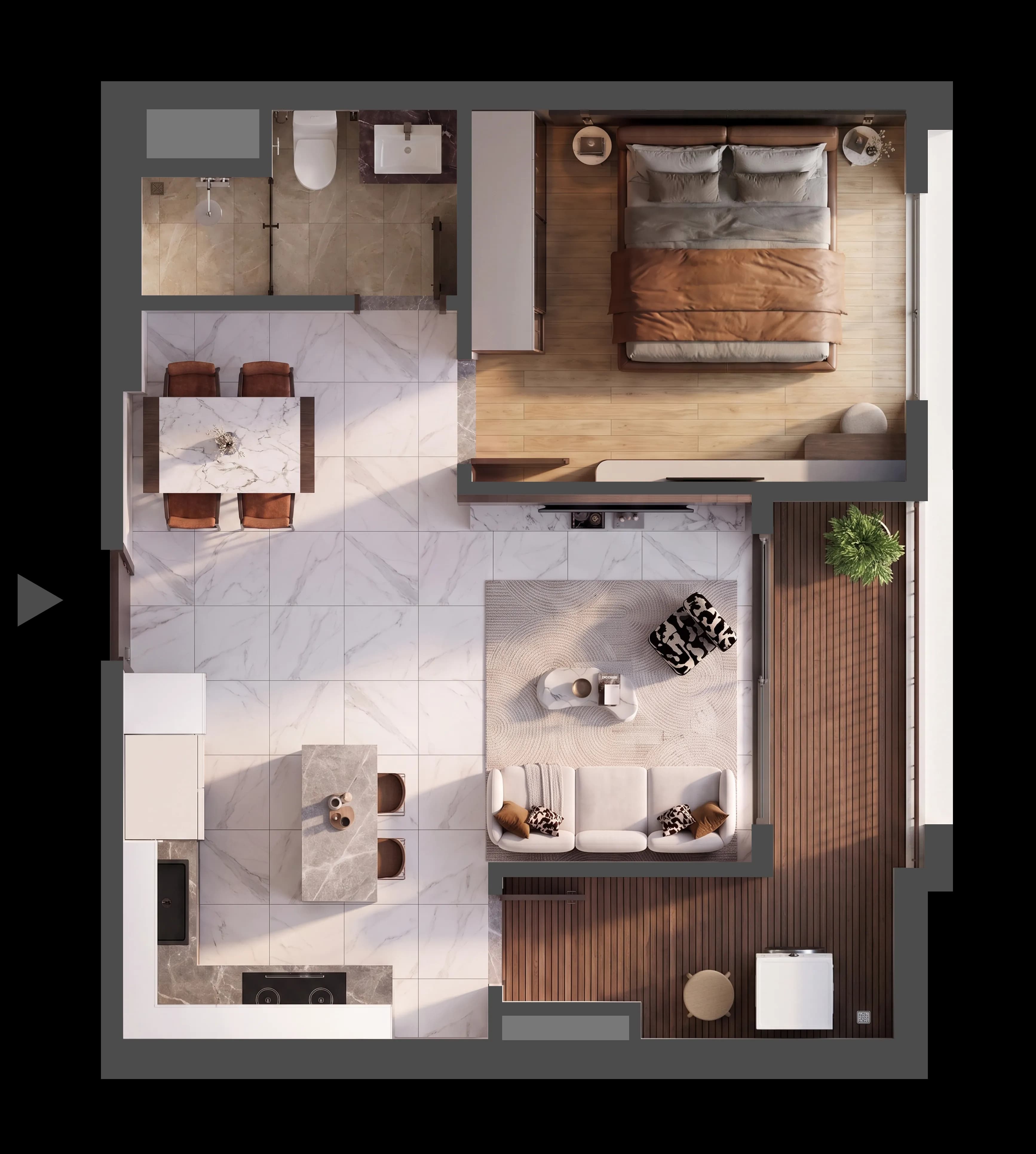 Mặt bằng 3D CĂN HỘ B.13