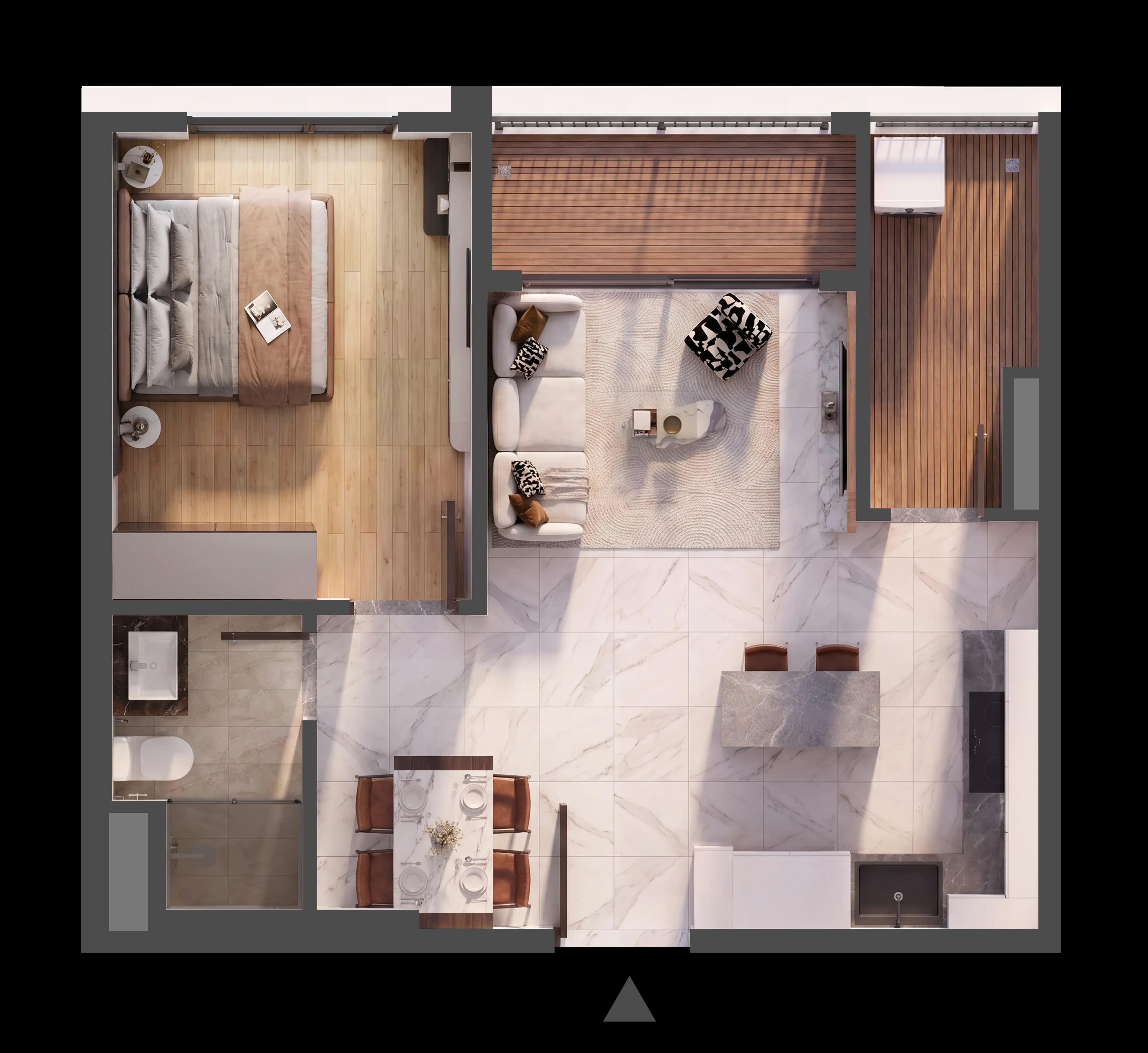 Mặt bằng 3D CĂN HỘ B.14